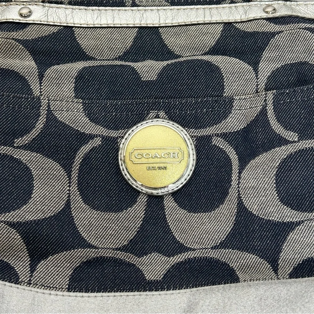 Coach Denim Signature Stripe Tote Weekender Diaper Bag F17443 Large Shoulder Bag